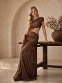 Unique Off-shoulder Waist Hollow Maxi Dress