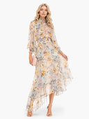 Irregular Hem Printed Chiffon Maxi Dress