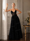 Elegant Lace Floral Applique A-Line Maxi Dress