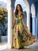 Lime Floral Printed Wrap Maxi Dress