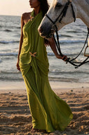 Elegant Open-Back Chiffon Maxi Dress