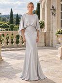 Boat Neck Backless Pleated Maxi Dress