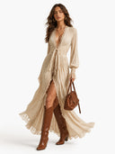 Casual Lace-Trimmed Ruffled Shirt Dress