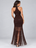 Elegant Crochet Halter Fringe Maxi Dress