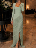 Elegant Sweetheart Neck Fringe Maxi Dress