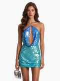 Elegant Sequin Backless Cut-Out Mini Dress