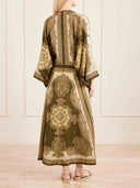 Retro Paisley Print Tie-Neck Side Slit Maxi Dress