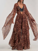 sexy Leopard Print Sheer Kimono & Wide Leg Pants Two Piece Set