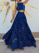 Elegant Floral Lace Cutout Crop Top & Skirt Two-Piece Set