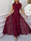 Elegant Draped Cowl Neck Belted Wide-Leg Jumpsuit