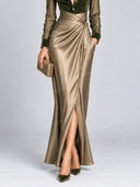 Elegant Velvet Panel Bodysuit & Ruched Wrap Skirt Two Piece Set