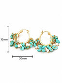 Natural Turquoise Pearl Charm Hoop Earrings