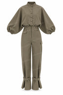 Button-Up Cropped Jacket & High-Waist Cargo Pants Set