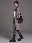 Striped Collar Longline Zip Knit Cardigan