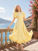 Elegant Puff Sleeve Ruffle Hem Maxi Dress