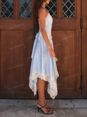 Elegant Convertible Lace Trim Halter Maxi Dress