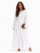 Elegant Pleated Long Sleeve Pocket Maxi Dress