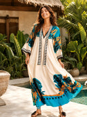 Exquisite Satin Vintage Floral Print Flowing Maxi Dress