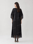 Elegant Fringe Cape Satin Maxi Dress