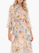 Irregular Hem Printed Chiffon Maxi Dress