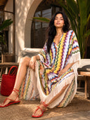 Exquisite Multicolor Chevron Fringe Kaftan Maxi Dress