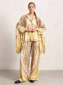 Retro Paisley Print Satin Loose Shirt Two-Piece Set