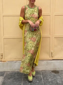 Elegant Abstract Floral Print Dress Two-Piece Set