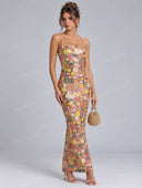 Elegant Floral Sequin Maxi Dress