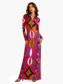 Unique Retro Abstract Print Shirt Collar Maxi Dress
