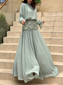 Elegant Chiffon Mock Neck Top & Flowy Maxi Skirt Two-Piece Set