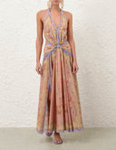 Bohemian Floral Print Deep V-Neck Maxi Dress