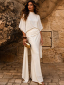 Minimalist Cape Top & Ruched Maxi Skirt Set