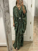 Elegant Draped V-Neck Ruched Kaftan Maxi Dress