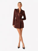 Exquisite Deep Red Double-Breasted Velvet Blazer Mini Dress