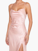 Elegant Satin Backless Cowl Back Maxi Dress