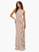 Elegant Striped Sleeveless Tie-Waist Maxi Dress