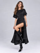 Elegant Short Sleeve High-Slit Maxi Dress