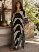 Retro Puzzle Print Kimono Beach Maxi Dress