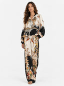 Exotic Jungle Print Zip-Up Shirt & Wide Leg Pants Set