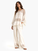 Exquisite Crocheted Lace Wide-Leg Pants Two-Piece Set