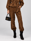 Suede Belted Jacket & Cargo Pants Two Piece Set