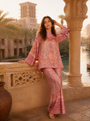 Elegant Satin Paisley Print Batwing Sleeve Two-Piece Set