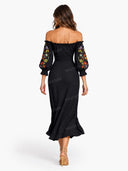 Minimalist Strapless Embroidered Midi Dress
