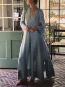 Elegant Geometric Print V-Neck Maxi Dress