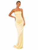 Elegant Strapless Draped Satin Maxi Dress