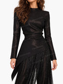 Elegant Long Sleeve Top & Fringe Pants Two-Piece Set