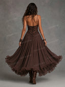 Sexy Lace V-Neck Ruffled Flowy Midi Dress