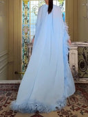 Chiffon Feather‑Trim Cape Evening Maxi Dress