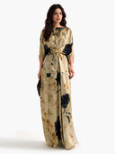 Elegant Watercolor Twist-Front Maxi Dress