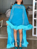 Elegant Feather Trim High-Low Chiffon Dress